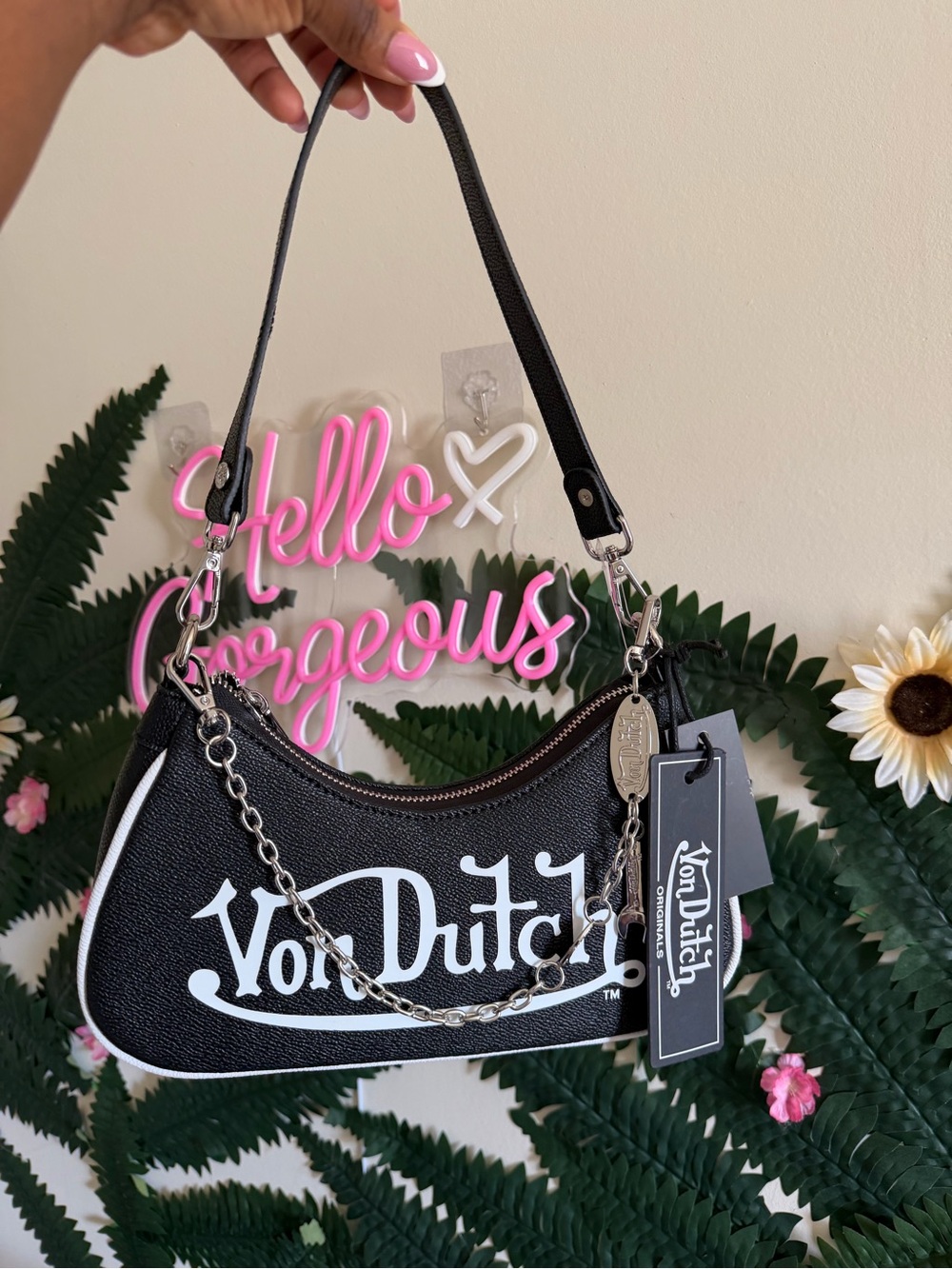 Von Dutch Black Mini Shoulder Bag with White Logo